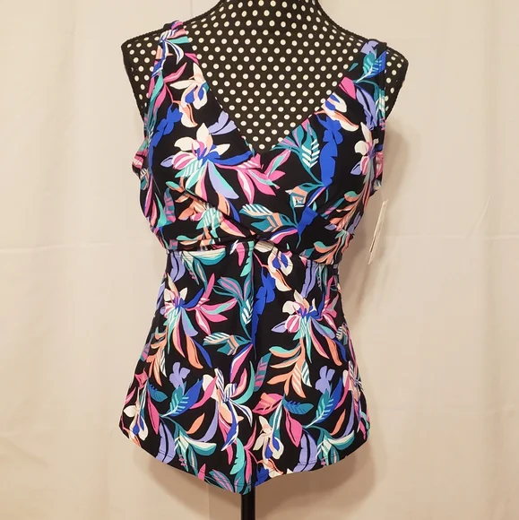 Leilani Floral Swimsuit Top Black, Multicolored NWT - Picture 1 of 12